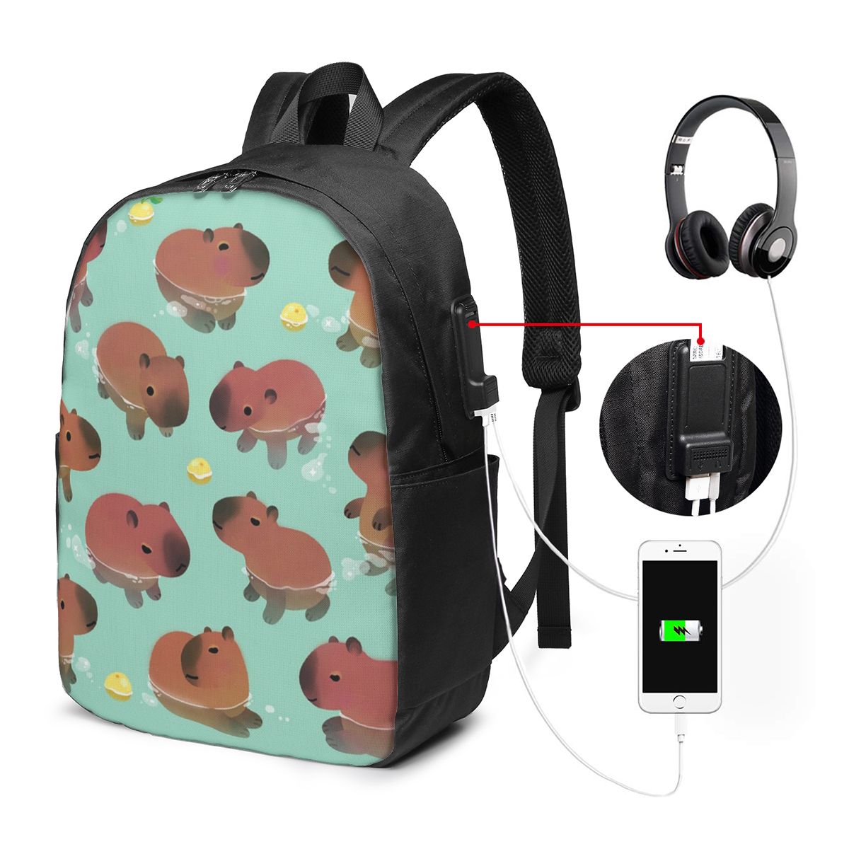 Womens Backpack - Tas Ransel Pola Hewan Capybara Tas