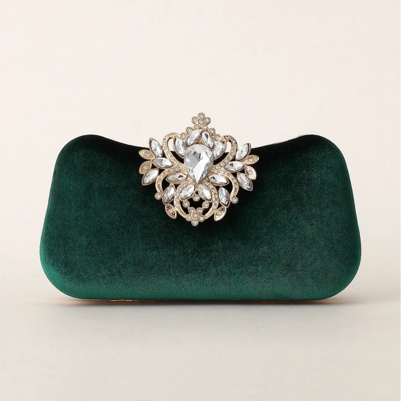 Women Bags Green - Tas Clutch Beludru Hijau Tua Tas