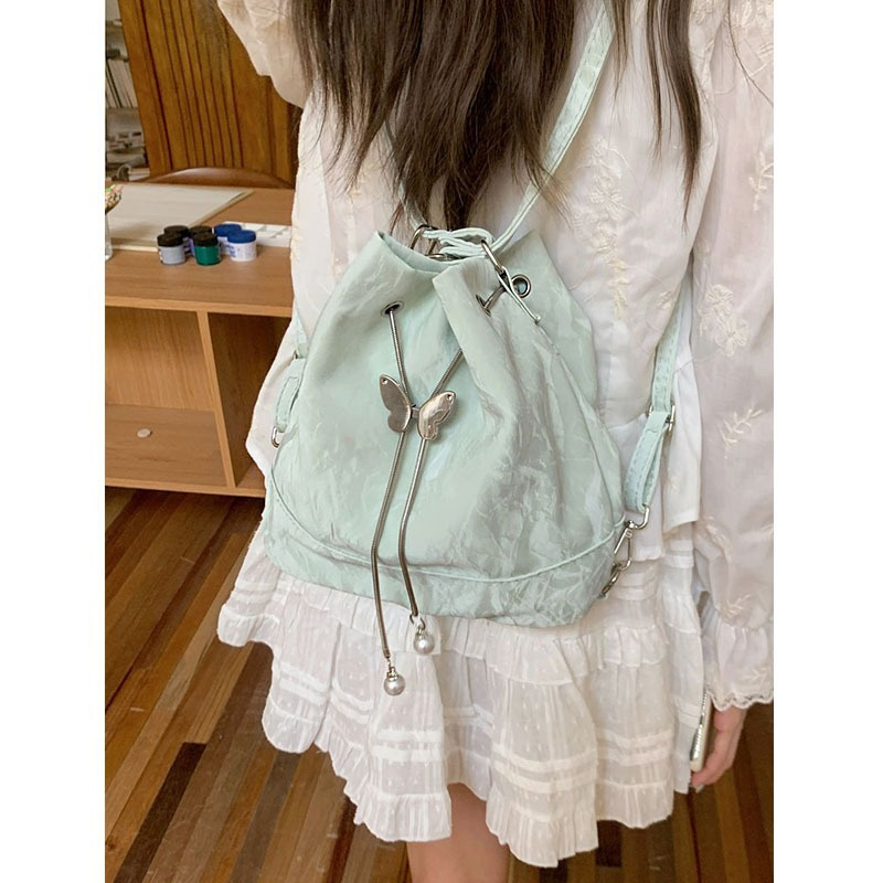 Women Bags Green - Ransel Serut Kupu-kupu Hijau Mint Wanita