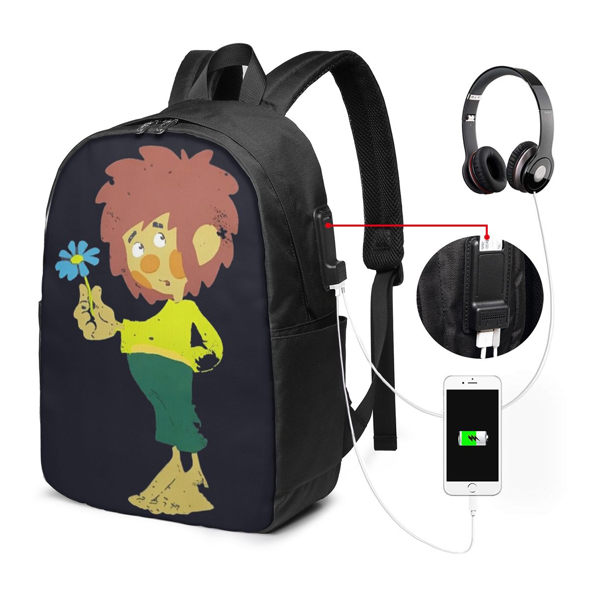 Womens Backpack - Pumuckl Blume - Figur Backpack Tas